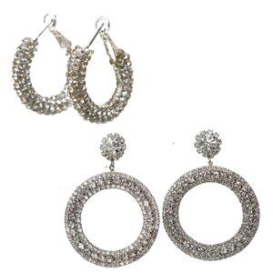 Glam Statement Rhinestone Hoop Earrings| Set of 2 | Party NYE Holidays Glitter